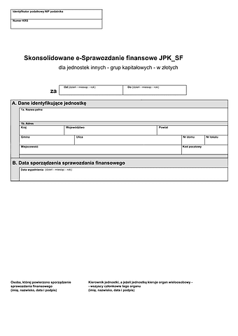Skonsolidowane e-Sprawozdanie finansowe JPK_SF dla jednostek innych - grup kapitałowych w złotych - z wysyłką pliku xml JPK_SF (v.1-2) (v.1-3)