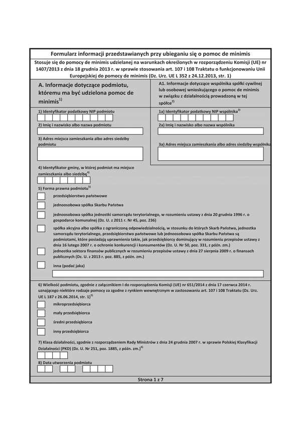 PFRON INF-O-PdM (archiwalny) Formularz informacji przedstawianych przy ubieganiu się o pomoc de minimis