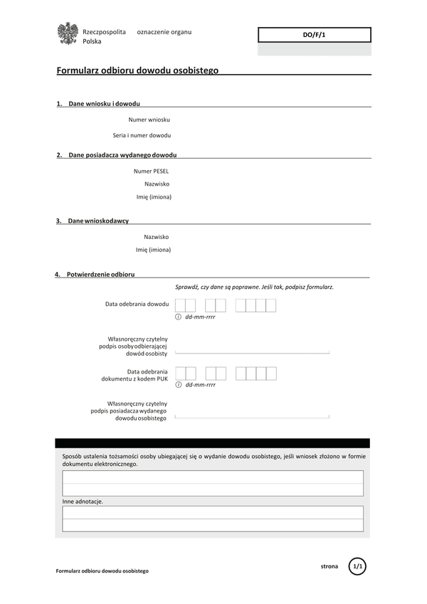 FoDO Formularz odbioru dowodu osobistego