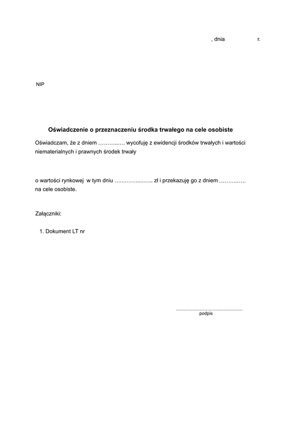 OoPST Oświadczenie o przeznaczeniu środka trwałego na cele osobiste 
