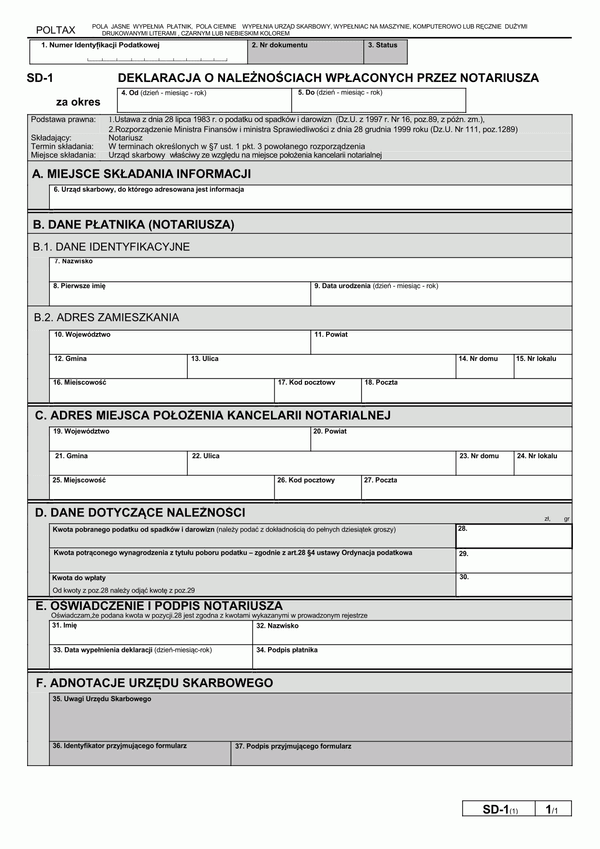 SD-1 (1)  Deklaracja o należnościach wpłaconych przez notariusza