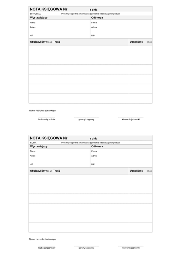 Nota księgowa - druk interaktywny