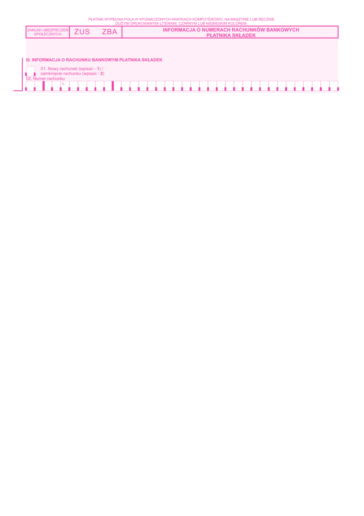 ZUS ZBA Załącznik do informacji o numerach rachunków bankowych płatnika składek - z wysyłką do PUE ZUS