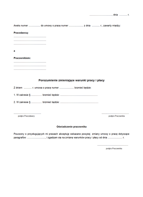 PZWPIP Porozumienie zmieniające warunki pracy i płacy