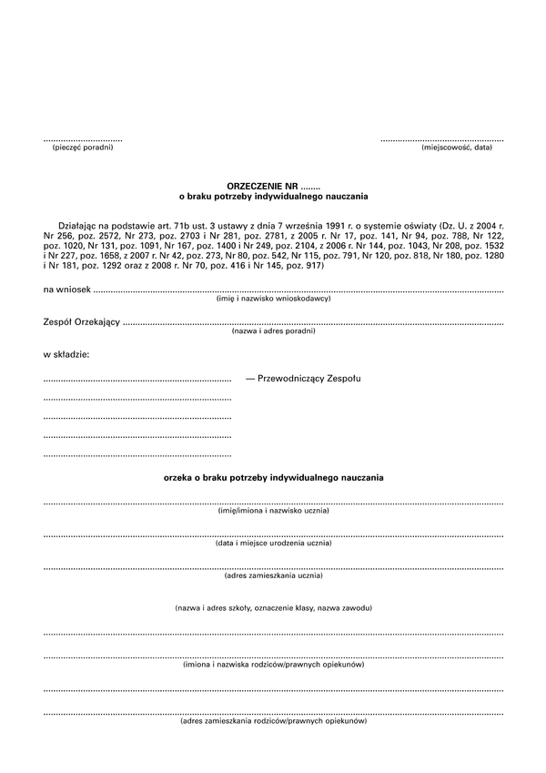 OoBPI Orzeczenie o braku potrzeby indywidualnego nauczania