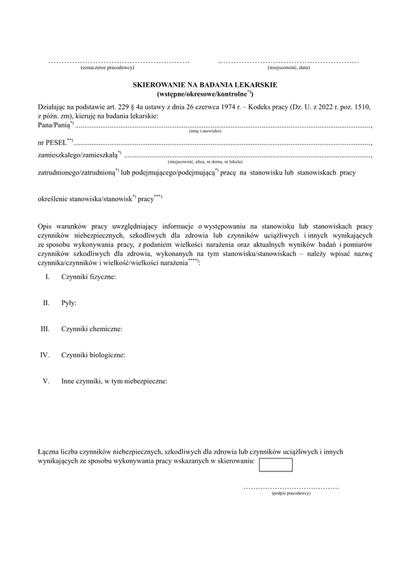 Skierowanie na badanie lekarskie - interaktywny druk