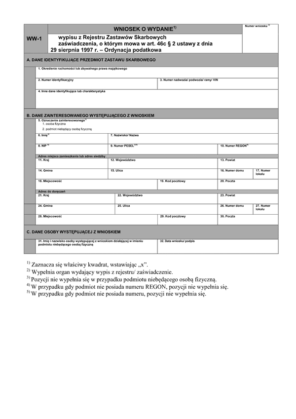 WW-1 Wniosek o wydanie wypisu / zaświadczenia