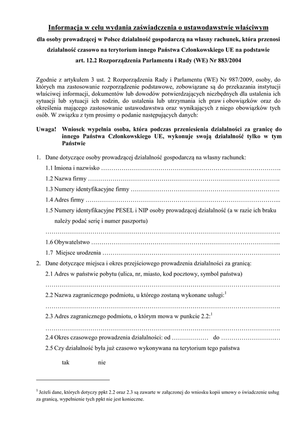 ZUS UWDD Wniosek o zaświadczenie A1 - przeniesienie działalności na własny rachunek 
