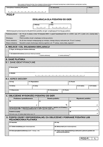 POG-P (2) Deklaracja dla podatku od gier