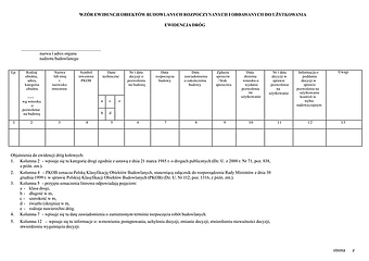 EOBR-D Wzór ewidencji obiektów budowlanych rozpoczynanych i oddawanych do użytkowania, ewidencja dróg