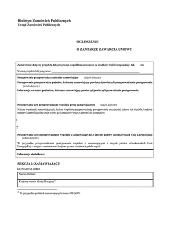 ZZW Ogłoszenie o zamiarze zawarcia umowy