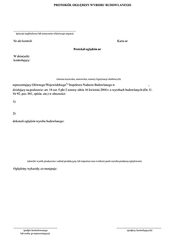 POWB Protokół oględzin wyrobu budowlanego