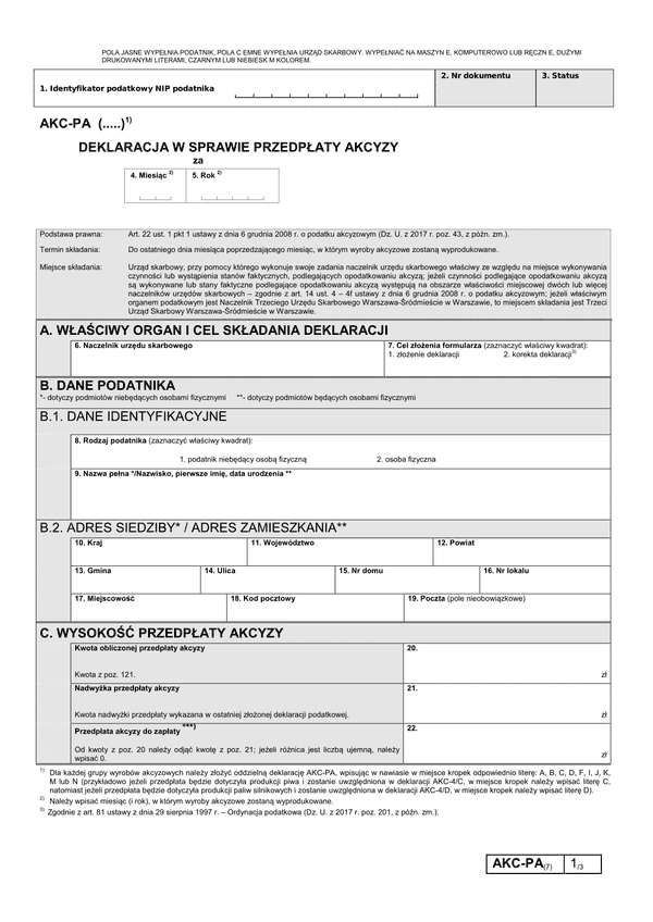 AKC-PA (7) (archiwalny) Deklaracja w sprawie przedpłaty akcyzy