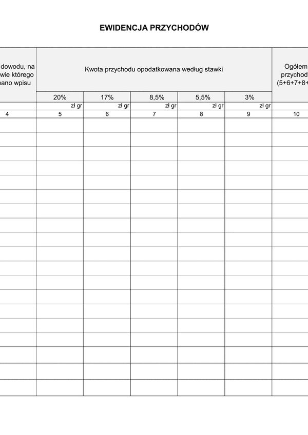 EPR-zal (archiwalny) Ewidencja przychodów ryczałtowych - załącznik