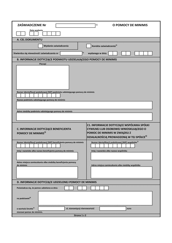 ZoPDM (archiwalny) Zaświadczenie o pomocy de minimis