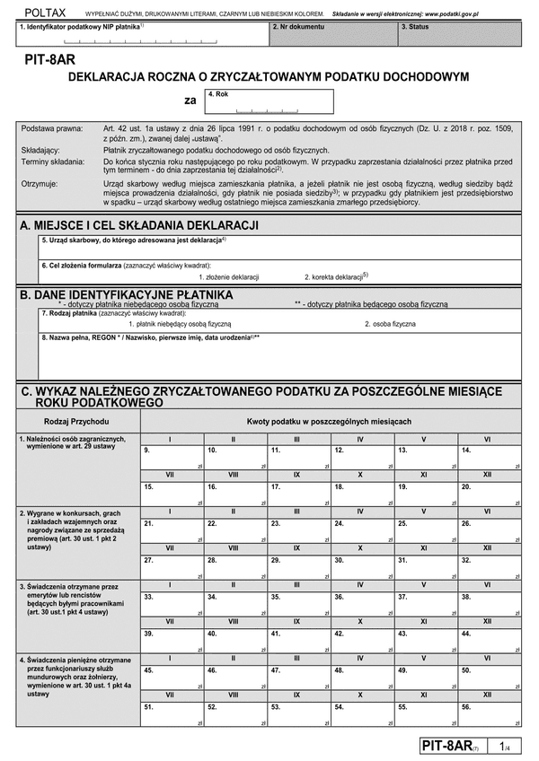 PIT-8AR (7) (archiwalny) (2018-2019) Deklaracja roczna o zryczałtowanym podatku dochodowym