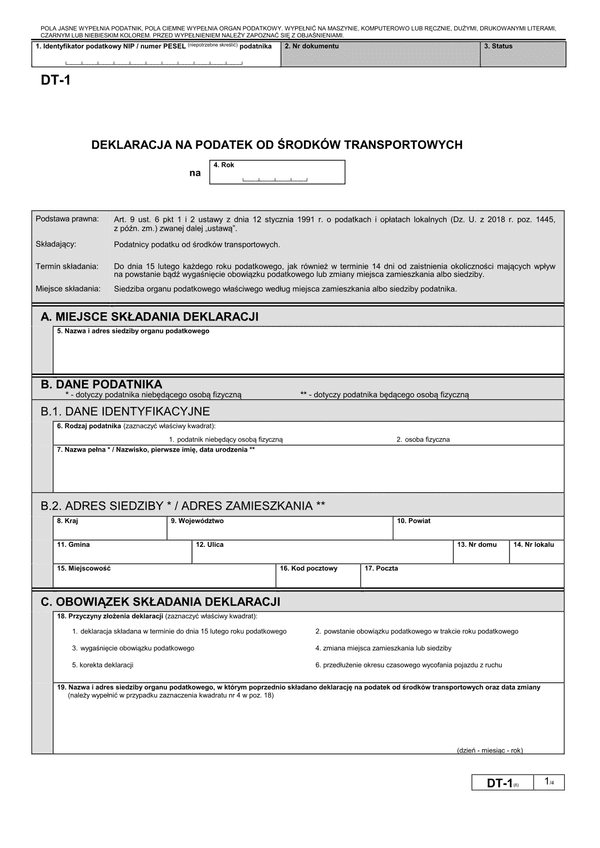 DT-1 (6) Deklaracja na podatek od środków transportowych