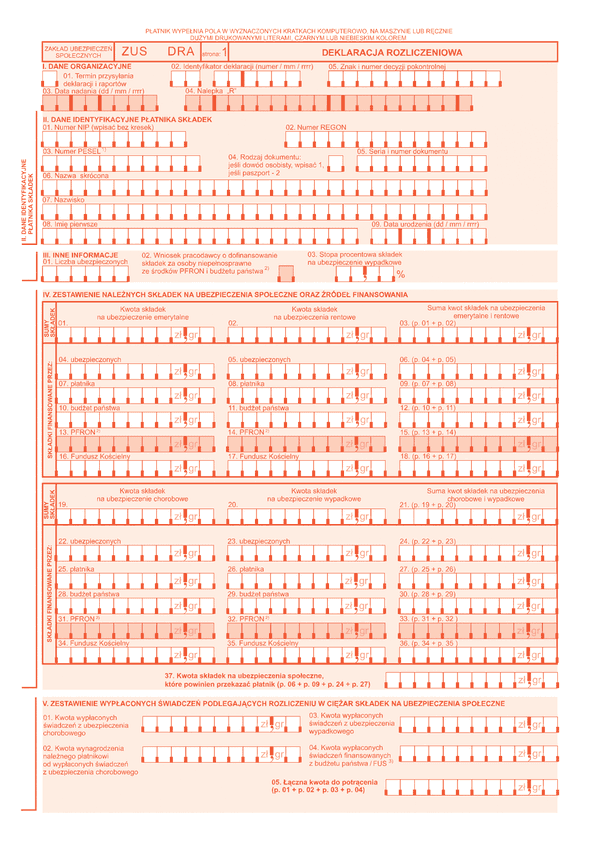 ZUS DRA  (archiwalny) Deklaracja rozliczeniowa
