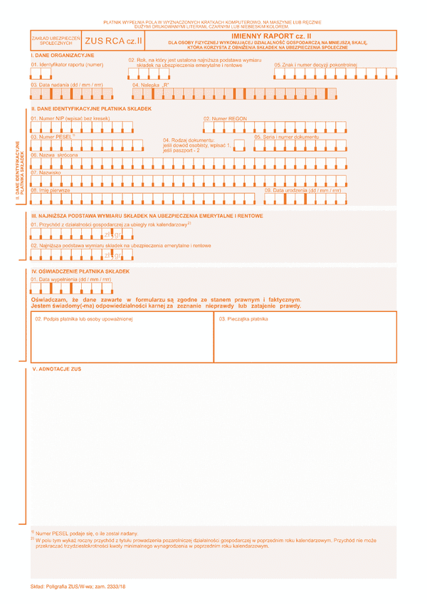 ZUS RCA cz.II (archiwalny) Imienny raport