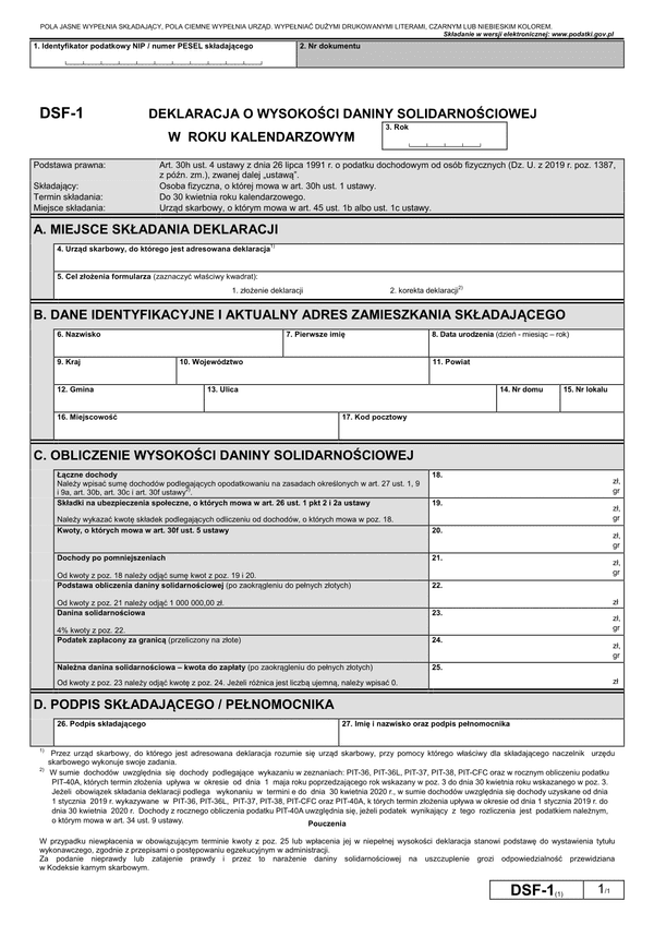 DSF-1 (1) (archiwalny) (2019-2021) Deklaracja o wysokości daniny solidarnościowej