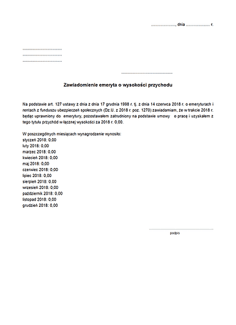 ZEoWP Zawiadomienie emeryta o wysokości przychodu 