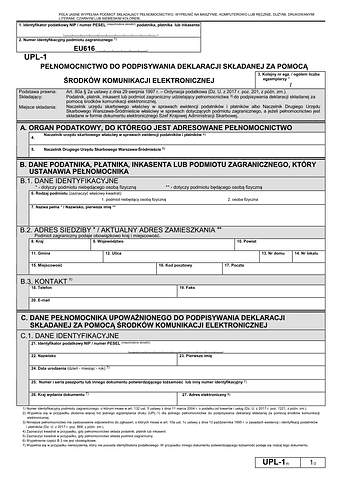 UPL-1 (od III 2018) Pełnomocnictwo do podpisywania deklaracji składanej za pomocą środków komunikacji elektronicznej