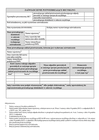 ZPR Zaświadczenie potwierdzające recykling