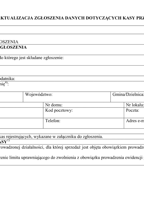 ZADDK (archiwalny) Zgłoszenie/aktualizacja przez podatnika danych dotyczących kasy