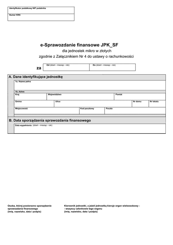 SFJMIZ (1) (v.1-2) e-Sprawozdanie finansowe JPK_SF dla jednostek mikro w złotych zgodnie z Załącznikiem Nr 4 do ustawy o rachunkowości - z wysyłką pliku xml JPK_SF