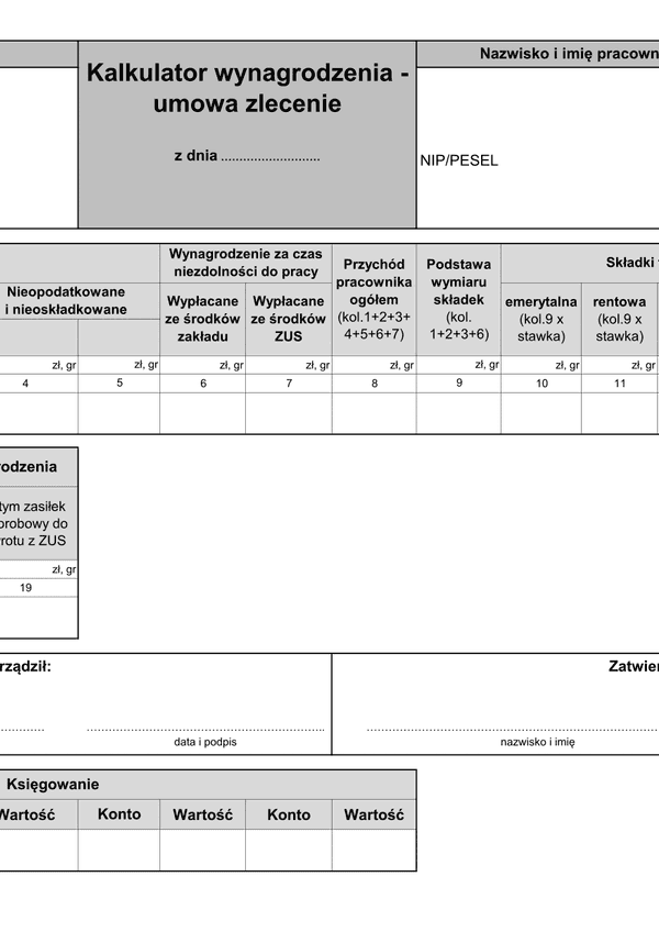 KW-UZ (archiwalny) Kalkulator wynagrodzenia - umowa zlecenia