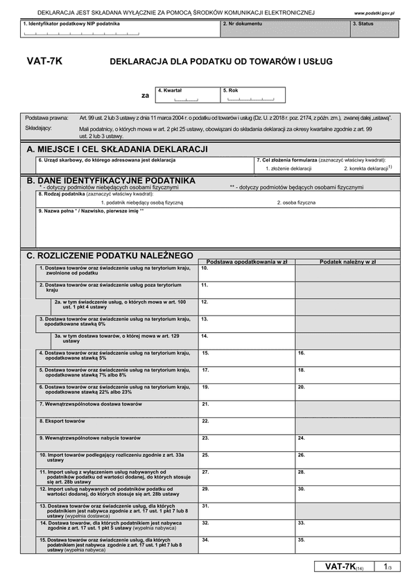 VAT-7K (14) (archiwalny) Deklaracja dla podatku od towarów i usług