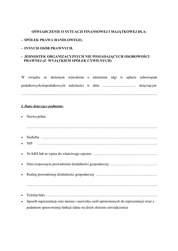 OSFRMop Oświadczenie o sytuacji finansowej, rodzinnej i majątkowej dla spółek prawa handlowego, innych osób prawnych, jednostek organizacyjnych nie posiadających osobowości prawnej (z wyjątkiem spółek cywilny