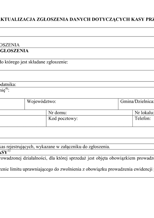 ZADDK Zgłoszenie/aktualizacja przez podatnika danych dotyczących kasy