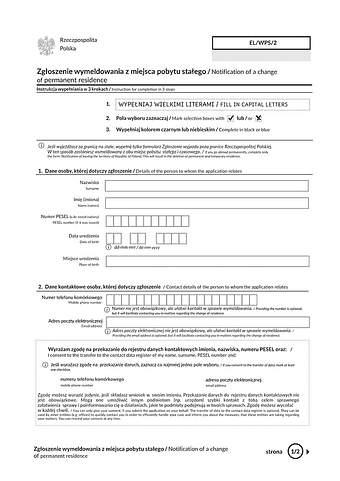 EL/WPS/2 Zgłoszenie wymeldowania z miejsca pobytu stałego 