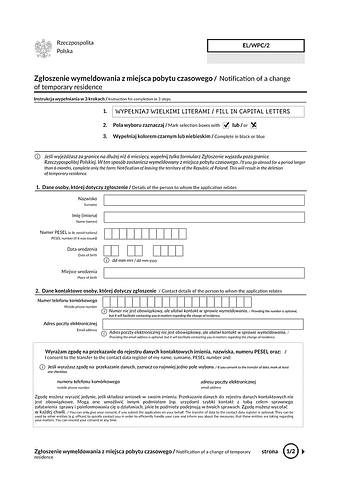 EL/WPC/2 Zgłoszenie wymeldowania z miejsca pobytu czasowego