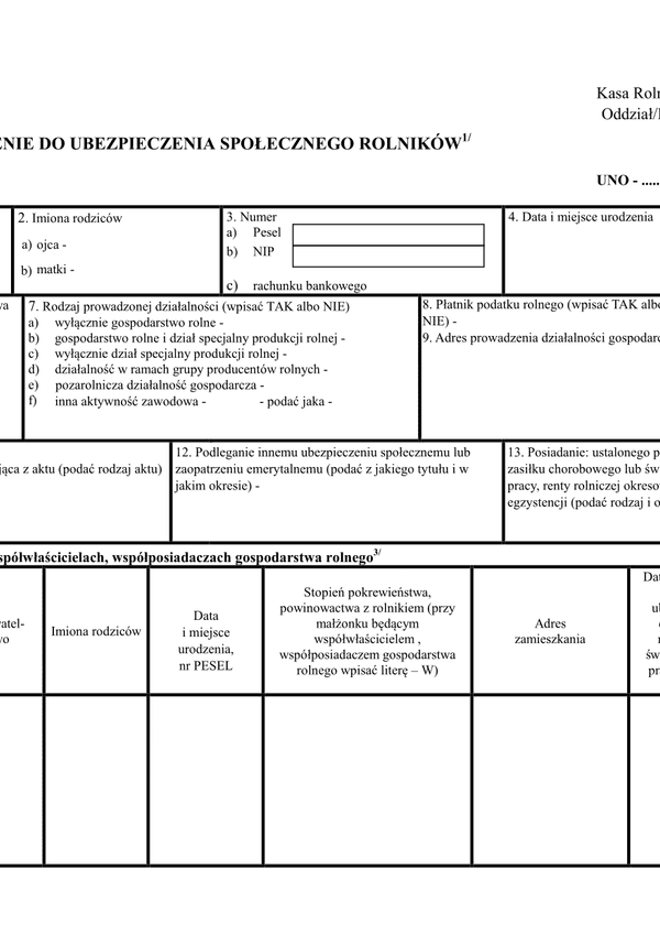 KRUS UD-2 (archiwalny) Zgłoszenie do ubezpieczenia społecznego rolników