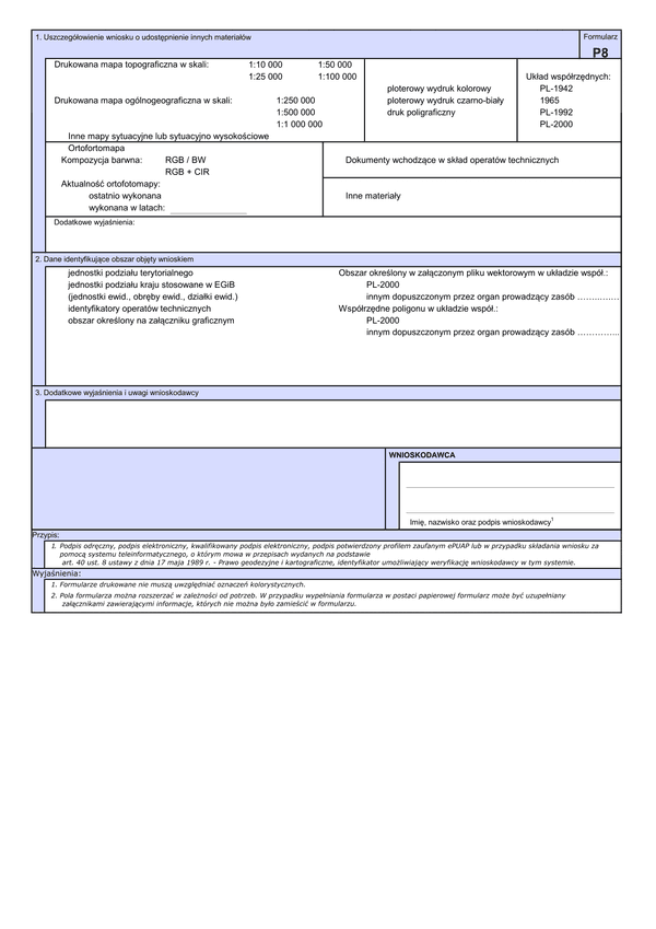 WUMP P8 Wniosek o udostępnienie materiałów powiatowego zasobu geodezyjnego i kartograficznego