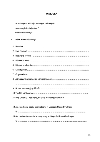 WZIN Wniosek o zmianę imienia, nazwiska 