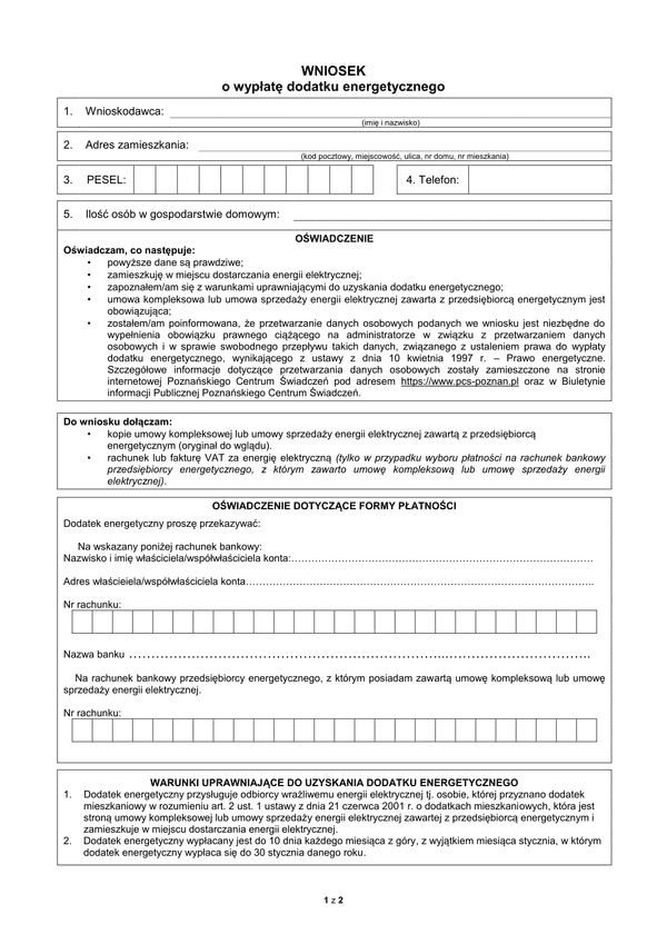 WoPDE-Poz Wniosek o przyznanie zryczałtowanego dodatku energetycznego - Poznań