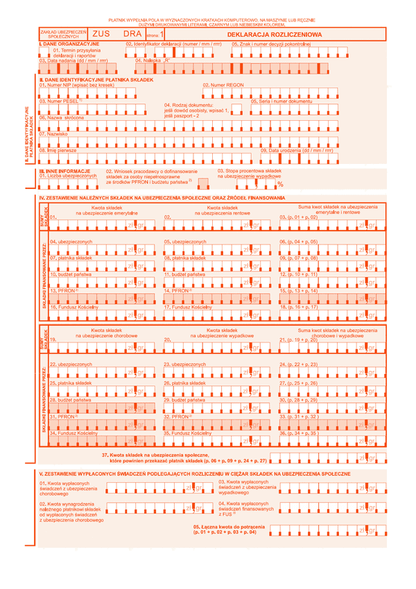 ZUS DRA  (archiwalny) Deklaracja rozliczeniowa