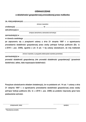 ODGM Oświadczenie o działalności gospodarczej prowadzonej przez małżonka
