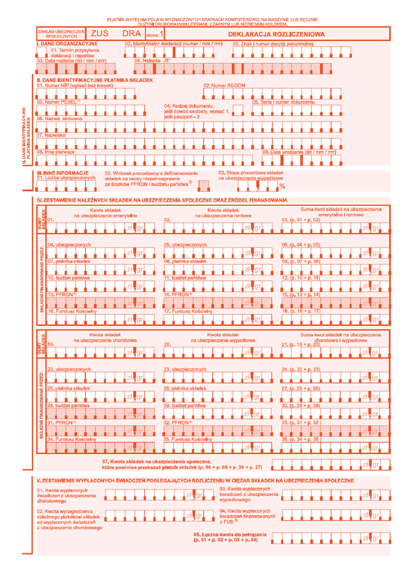 ZUS DRA  (archiwalny) Deklaracja rozliczeniowa - wersja papierowa