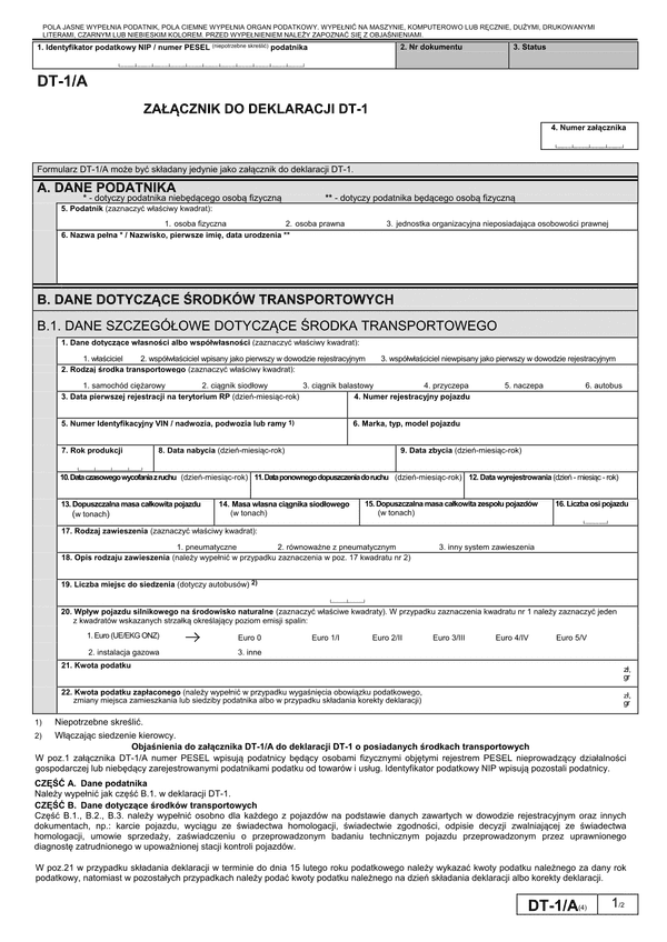 DT-1/A (4) (archiwalny) Załącznik do deklaracji DT-1