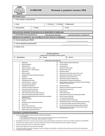 CI KRS-CNR Wniosek o podanie numeru KRS