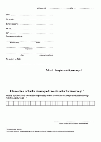 ZUS IORB Informacja o rachunku bankowym/zmianie rachunku bankowego