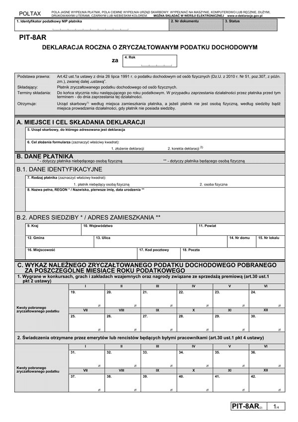 PIT-8AR (2) (2012) (archiwalny) Deklaracja roczna o zryczałtowanym podatku dochodowym