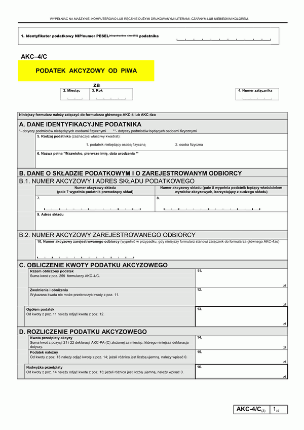 AKC-4/C (3) (od 2012) (archiwalny) Podatek akcyzowy od piwa