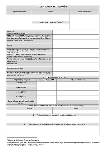ZWPU Zgłoszenie wierzytelności 