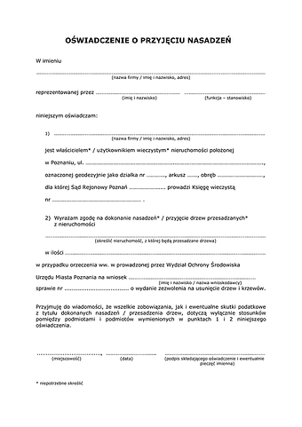 OPN-Po Oświadczenie o przyjęciu nasadzeń Poznań