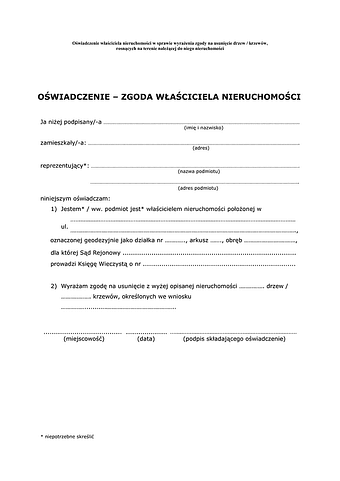 OZW Oświadczenie - zgoda właściciela nieruchomości